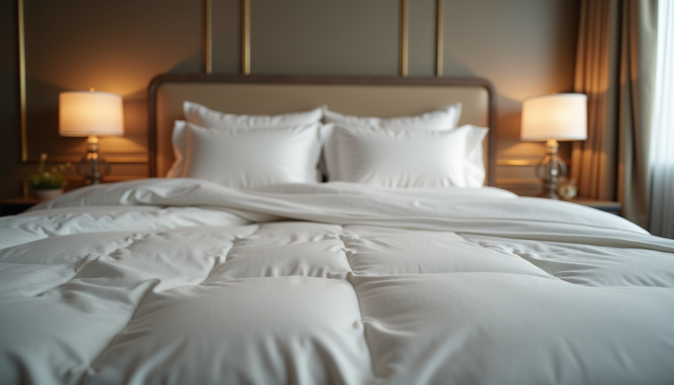 Eye-level view of luxury bed with elegant bedding set