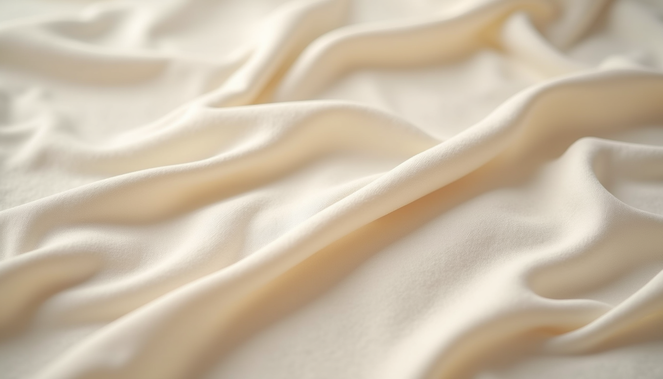 Close-up view of a soft beige bedspread fabric texture