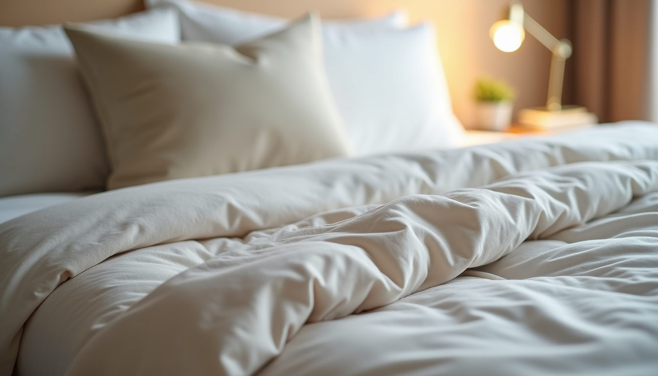 Eye-level view of a neatly packaged luxury bedding set ready for delivery