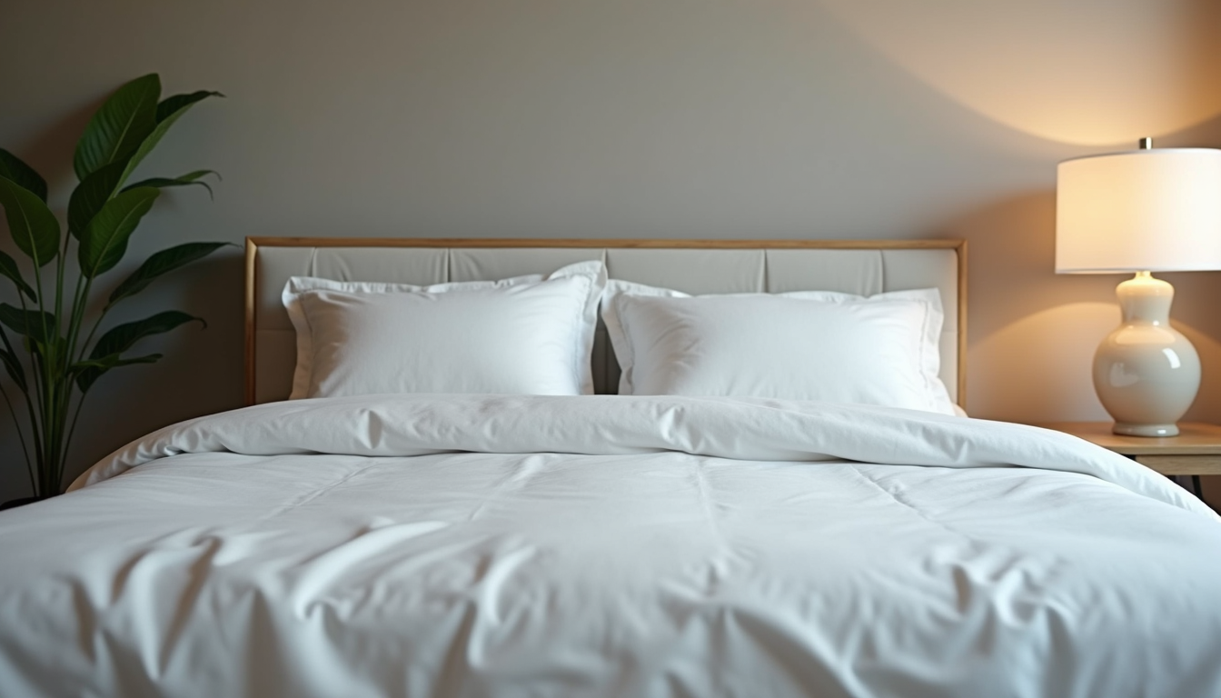 Eye-level view of a neatly made bed with a large 220x240 bedspread in a modern bedroom