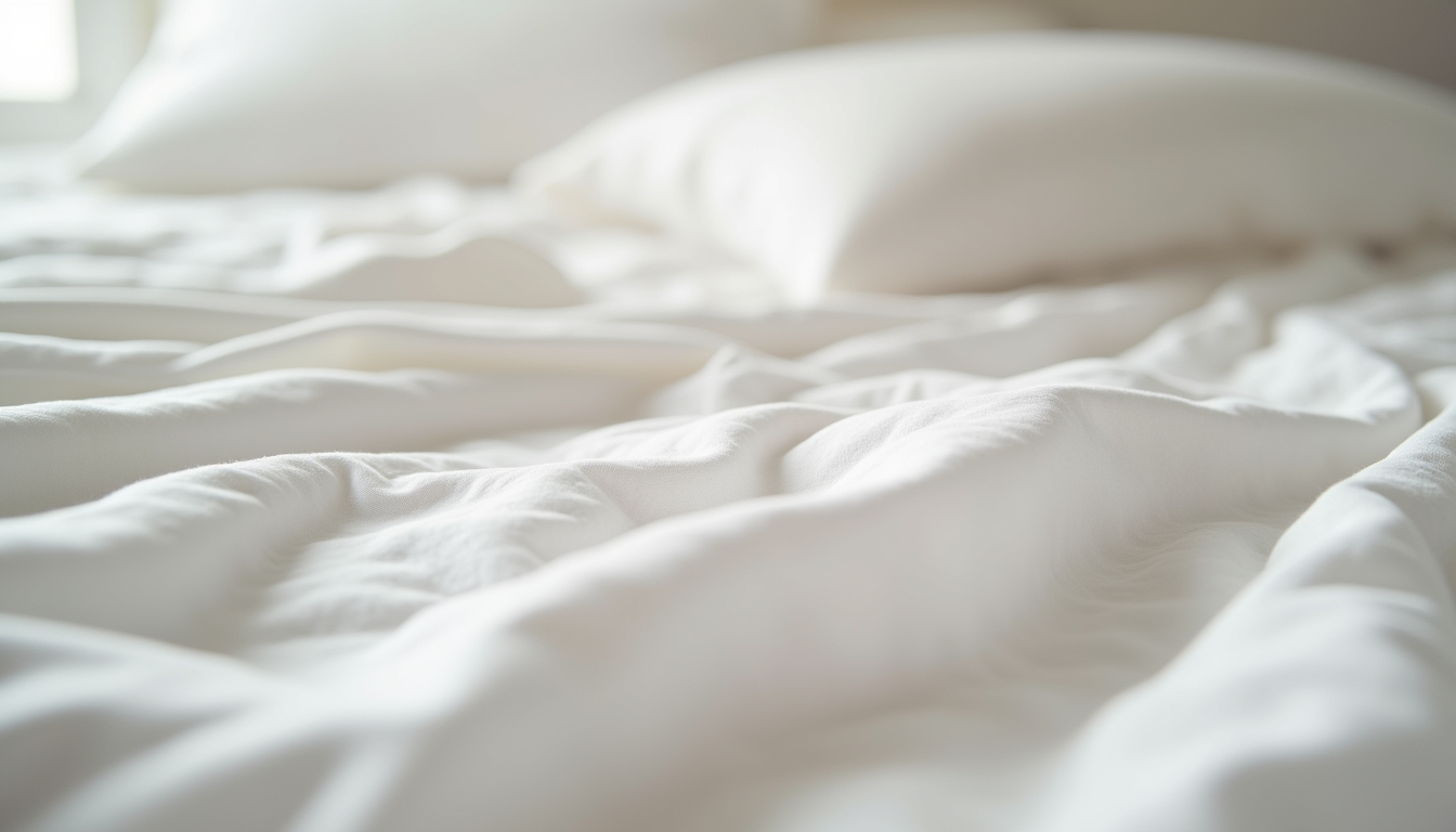 Close-up view of soft Egyptian cotton bedding texture