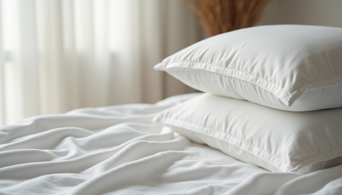 Eye-level view of neatly folded Egyptian cotton bedding set