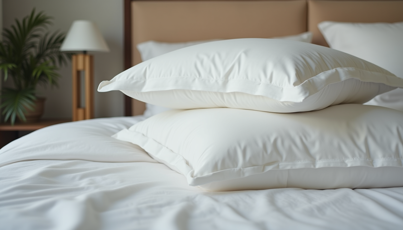 Eye-level view of neatly folded luxury bedding set on a bed